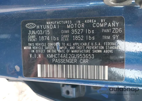 2016 Hyundai Accent Se из США, поврежденный, VIN KMHCT4AE2GU953653